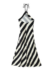Striped halter midi dress back view