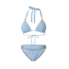 Strapless Belted Swimsuit and High-Waisted Tie-Front Skirt Set