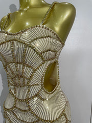 Pearl Beaded Sequins Spaghetti Strap Bodycon Long Dress