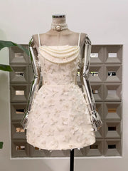 Pearl strap floral mini dress front view