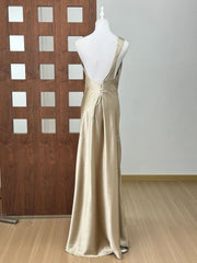 One-Shoulder Maxi Dress with Draped Neckline and Low Open Back