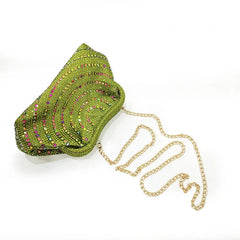 Lime green crystal-embellished clutch bag with gold chain strap