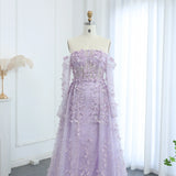 Long Sleeves 3D Flowers Evening Dress with Overskirt 