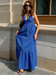 Women's patchwork sleeveless solid maxi dress for summer.