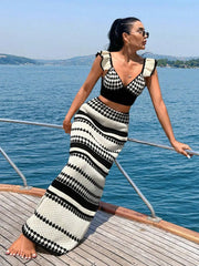 Knitted Black And White Stripe Crop Top And Maxi Skirt Two Piece Set Golden Atelier 3