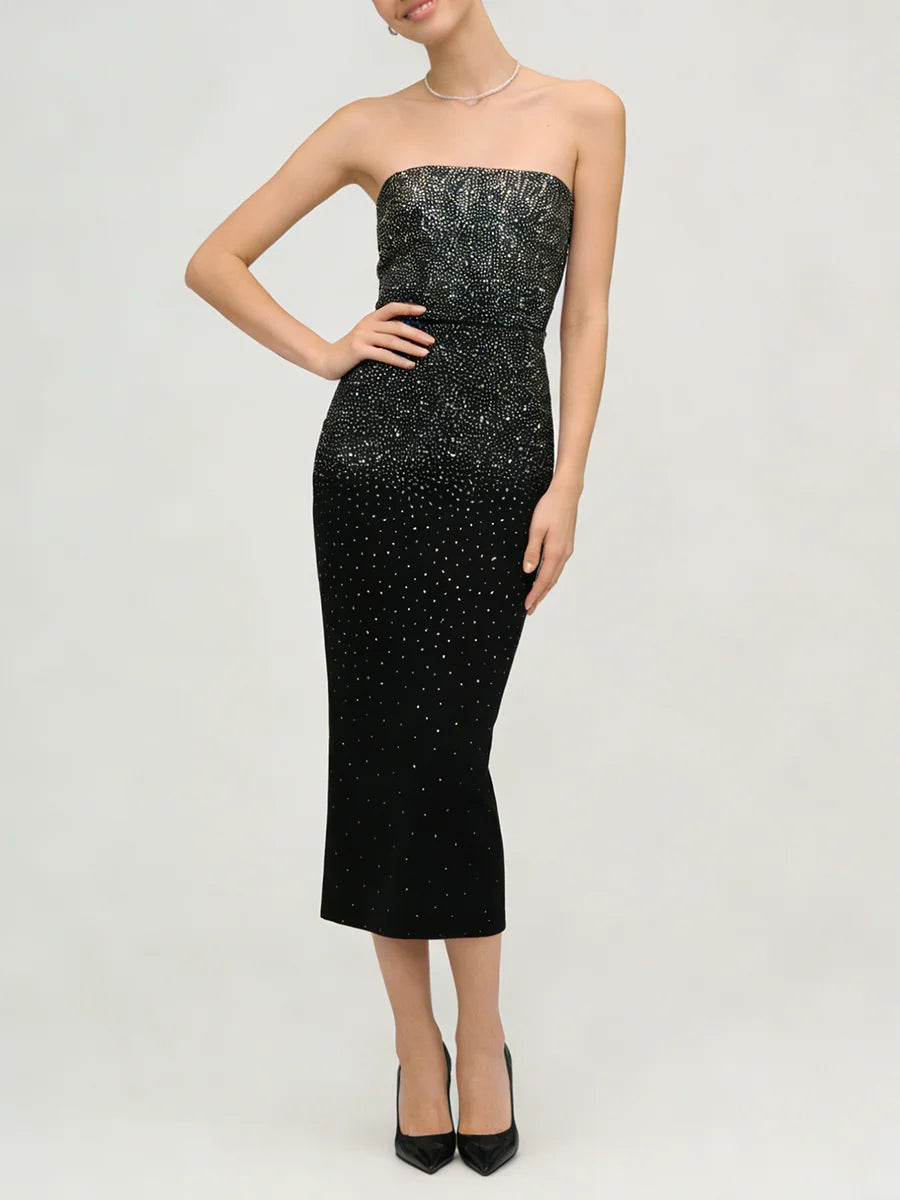 Strapless beaded midi dress