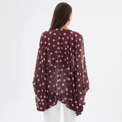 Polka Dot V-Neck Sheer Blouse Top