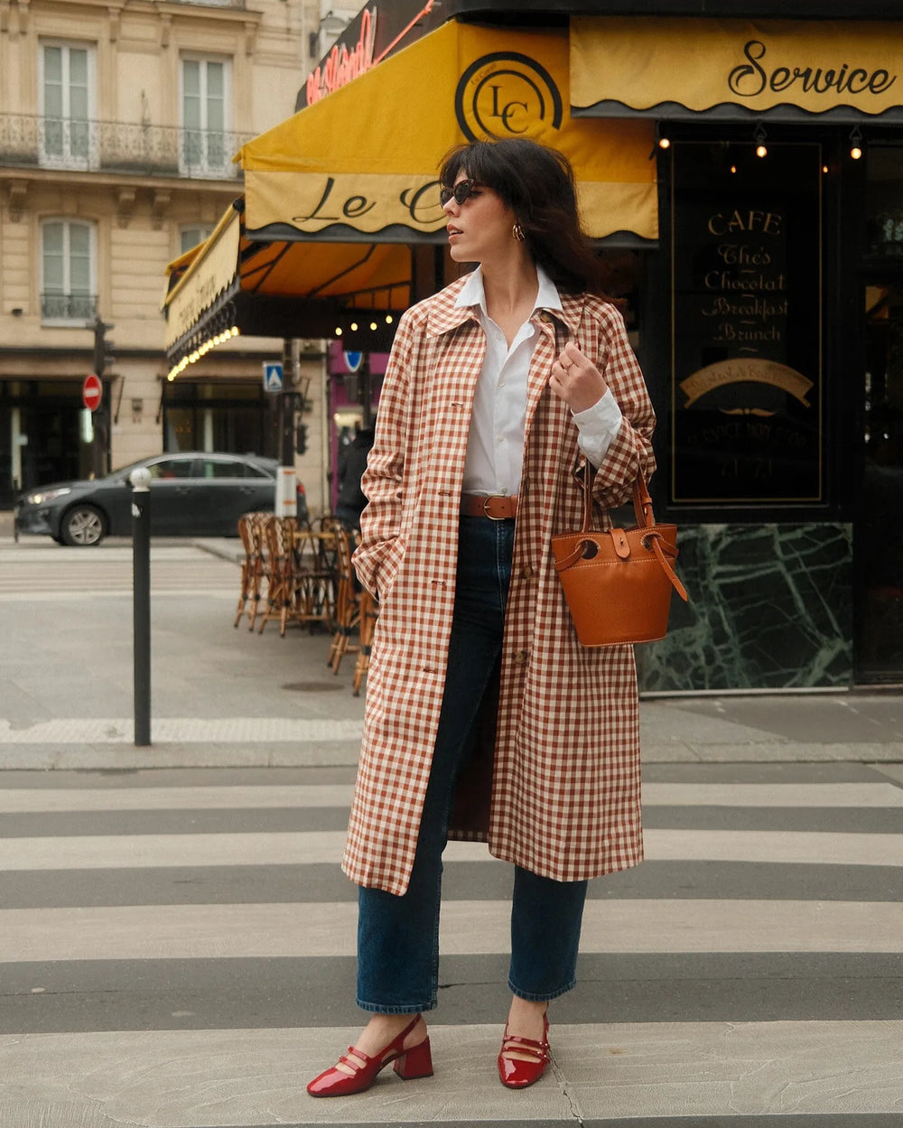 Plaid lapel long jacket