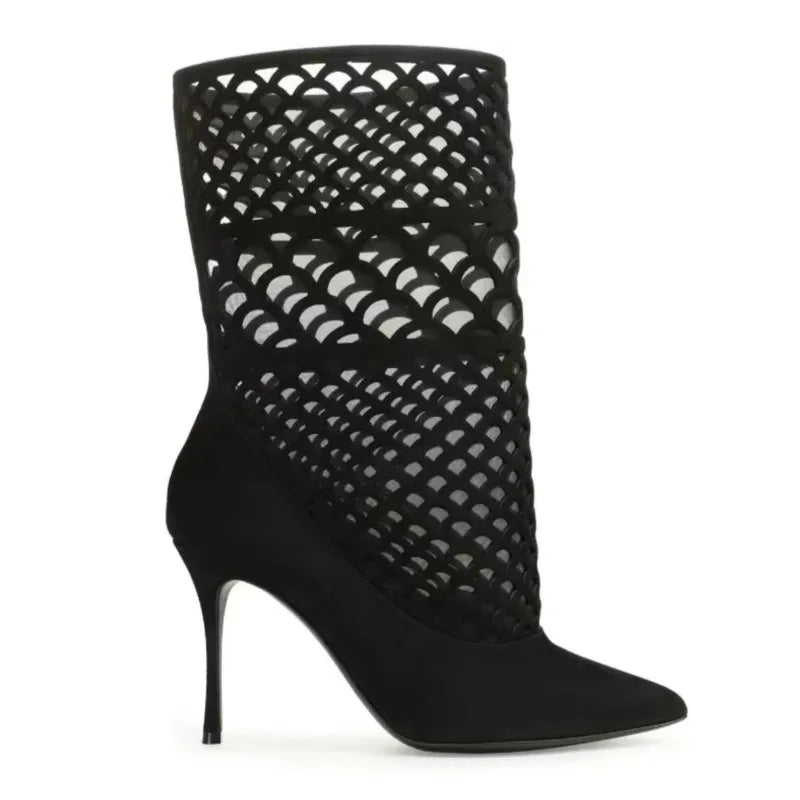 Mesh Fine High-heeled Sleeve Short Boots