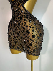 Crystal One Shoulder Mesh Bodycon Mini Dress