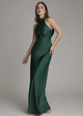 Halter Neck Sleeveless Satin Maxi Dress
