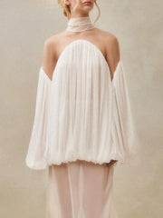 Gathered Off-Shoulder Balloon Sleeve Top