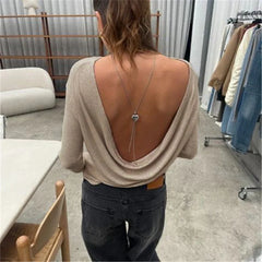 Open Back Boat Neck Long Sleeve Top