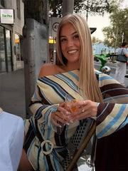 Striped Print Diagonal Collar Wrap Tie Mini Dress
