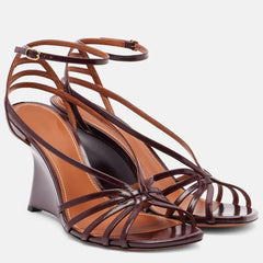 Strappy wedge heel sandals in burgundy