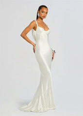 Satin Cowl Neck Open Back Maxi Dress