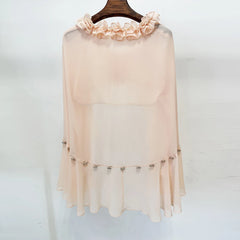 Ruffled Cape V-Neck Crop Top and Embellished Flare Trousers Suit