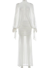 Turtleneck Top and Ruched Skirt Set
