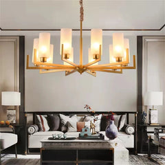  Modern-style LED chandelier illuminating a stylish living room. Golden Atelier 3