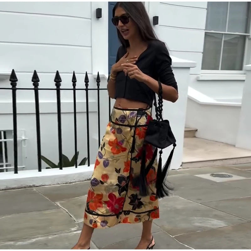 Floral Print Asymmetrical Skirt front view