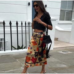 Floral Print Asymmetrical Skirt front view