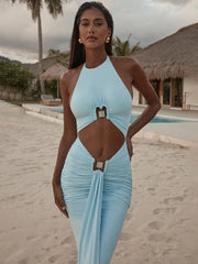 Mermaid Cutout Ruched Metal Lock Decor Maxi Dress