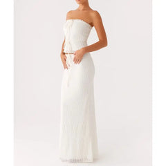 White strapless Outfit  on a plain background