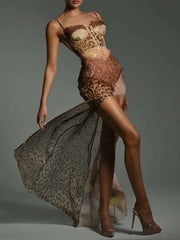 Leopard Print Lace Split Maxi Dress