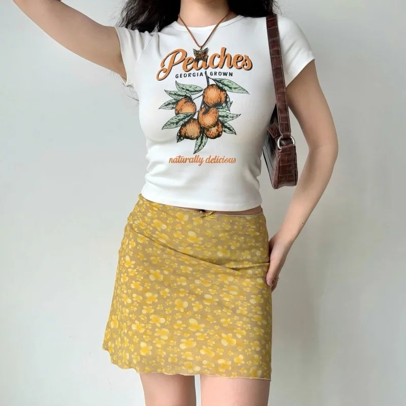 Floral A-Line Mini Skirt styled with a t-shirt