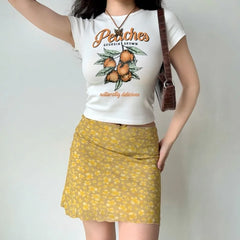 Floral A-Line Mini Skirt styled with a t-shirt