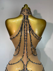 Chain Embellished Halter Mesh Gown