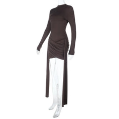 Mock Neck Long Sleeve Ruched Dress
