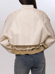 Cropped Drawstring Contrast Hem Jacket