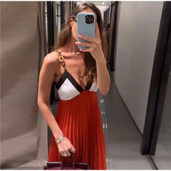 Colorblock Chain Strap Maxi Dress