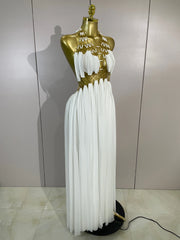 Gold Trim Halter Neck Maxi Dress