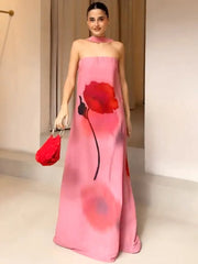 Floral print strapless maxi dress