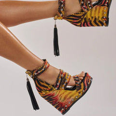 Tiger Print Wedge Platform Sandals