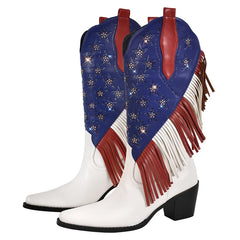Fringe Star Embellished Pointed Toe Boots