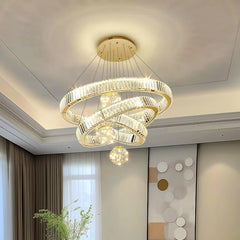 A glamorous crystal chandelier cascading with light, perfect for a luxurious living room. Golden Atelier 3