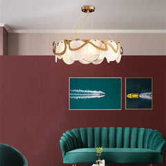  Modern smoke grey chandelier with glass accents, hanging in a stylish living room. Golden Atelier 3