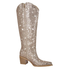 Glitter Pointed Toe Block Heel Cowboy Boots