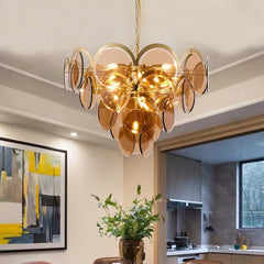  Modern smoke gray chandelier with a minimalist design, illuminating a stylish dining room. Golden Atelier 3