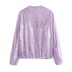 Sequin Round neck long sleeves Front pockets Jacket