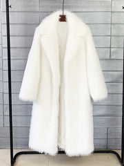 Women’s winter fur feather overcoat with loose fit and patchwork design.