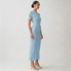 Ruched Cross Neck Short Sleeve Maxi Dress