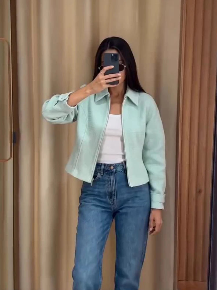 Full view of Tweed Zip-Front Cropped Jacket