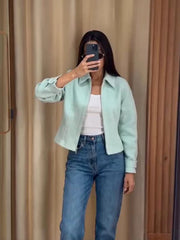 Full view of Tweed Zip-Front Cropped Jacket