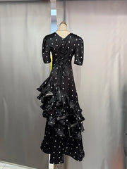 V-Neck Tiered Ruffle Polka Dot Maxi Dress