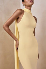 Halter Neck Cape Drape Mermaid Maxi Dress