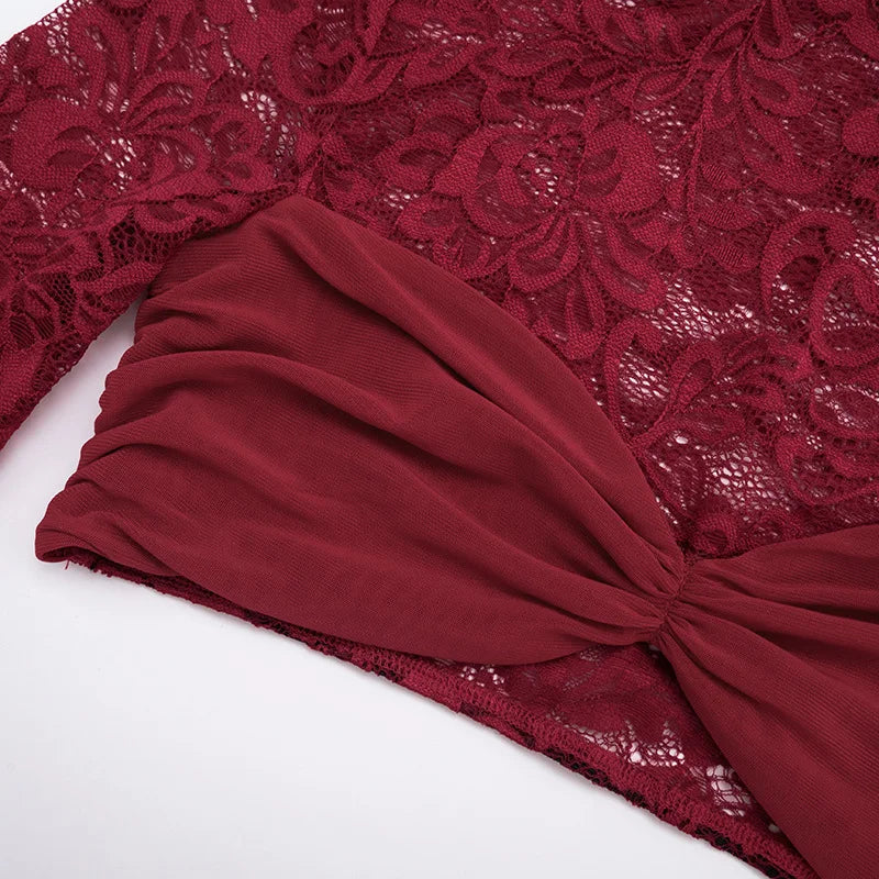 Red lace top with a bow detail 